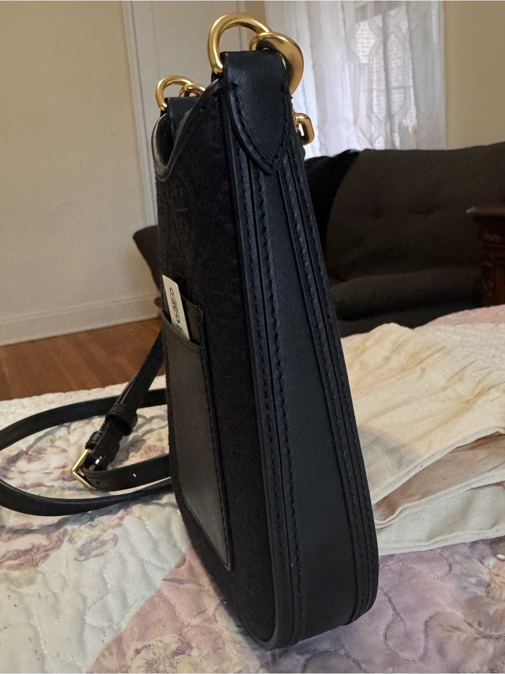 Tory Burch T Monogram Leather Phone Crossbody In Black - Picture 4 of 8